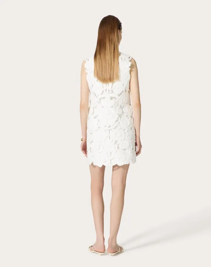 Valentino Dresses Woman Embroidered Light Double Splittable Gabardine Short Dress For Woman In White White Valentino Dresses Woman Embroidered Light Double Splittable Gabardine Short Dress For Woman In White White