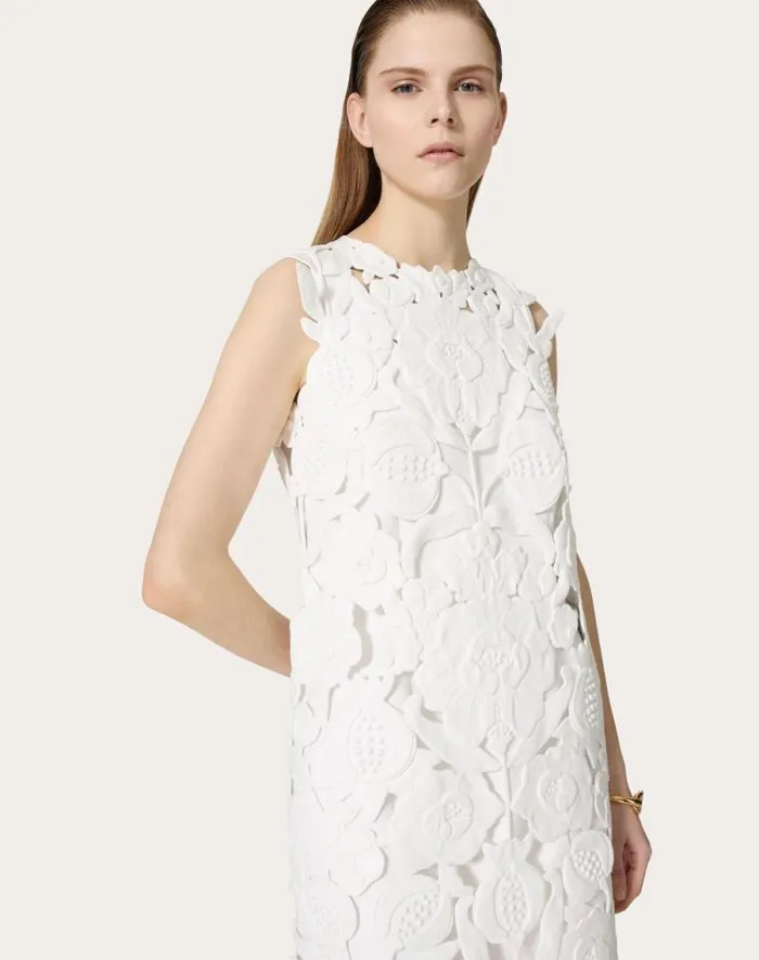 Valentino Dresses Woman Embroidered Light Double Splittable Gabardine Short Dress For Woman In White White Valentino Dresses Woman Embroidered Light Double Splittable Gabardine Short Dress For Woman In White White