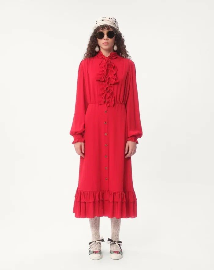 Valentino Dresses Woman Georgette Midi Dress For Woman In Red Red