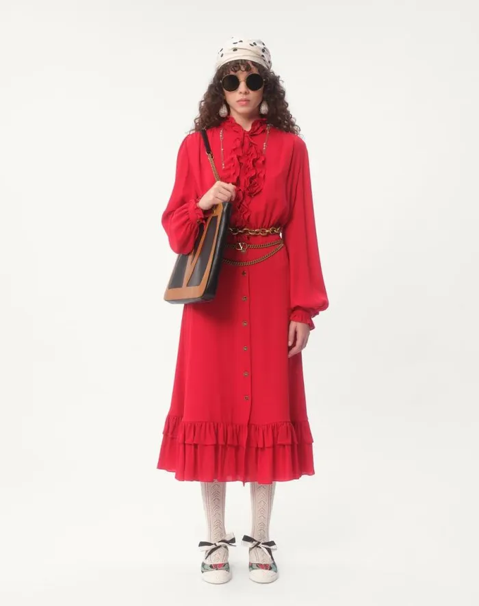 Valentino Dresses Woman Georgette Midi Dress For Woman In Red Red