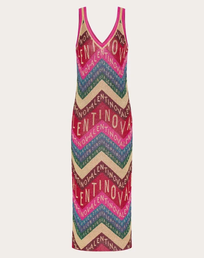 Valentino Dresses Woman Valentino Chevron Lurex Dress For Woman In Multicolor Multicolor Valentino Dresses Woman Valentino Chevron Lurex Dress For Woman In Multicolor Multicolor