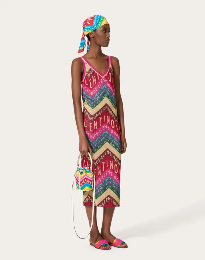 Valentino Dresses Woman Valentino Chevron Lurex Dress For Woman In Multicolor Multicolor Valentino Dresses Woman Valentino Chevron Lurex Dress For Woman In Multicolor Multicolor