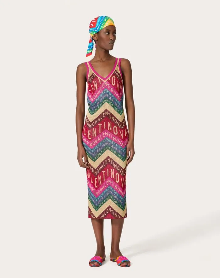 Valentino Dresses Woman Valentino Chevron Lurex Dress For Woman In Multicolor Multicolor Valentino Dresses Woman Valentino Chevron Lurex Dress For Woman In Multicolor Multicolor