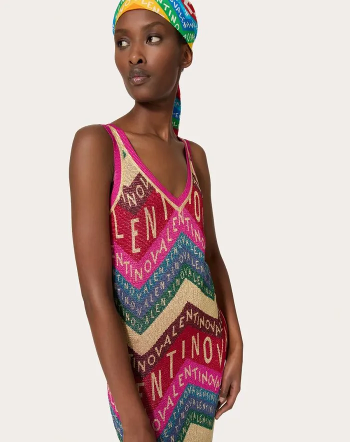 Valentino Dresses Woman Valentino Chevron Lurex Dress For Woman In Multicolor Multicolor Valentino Dresses Woman Valentino Chevron Lurex Dress For Woman In Multicolor Multicolor