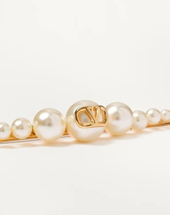 Valentino Hair Accessories Woman Vlogo Signature Metal And Pearl Hair Clip For Woman In Gold Gold Valentino Hair Accessories Woman Vlogo Signature Metal And Pearl Hair Clip For Woman In Gold Gold