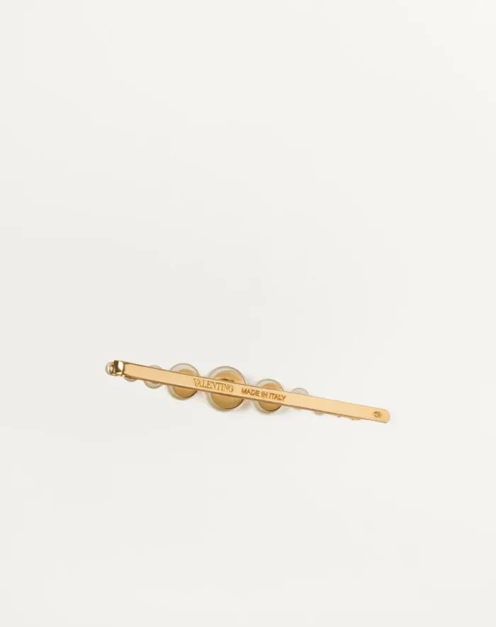 Valentino Hair Accessories Woman Vlogo Signature Metal And Pearl Hair Clip For Woman In Gold Gold Valentino Hair Accessories Woman Vlogo Signature Metal And Pearl Hair Clip For Woman In Gold Gold