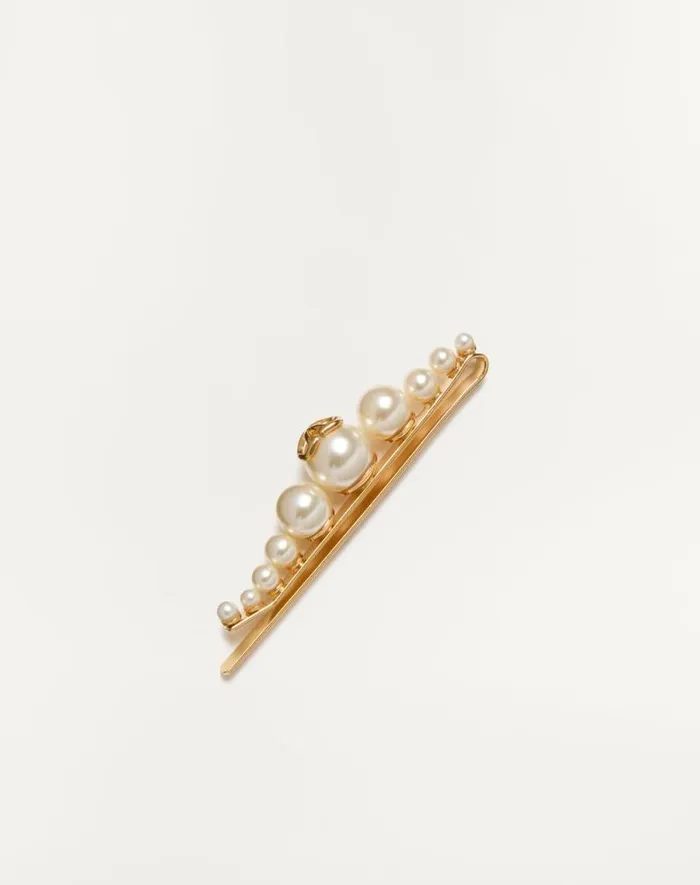 Valentino Hair Accessories Woman Vlogo Signature Metal And Pearl Hair Clip For Woman In Gold Gold Valentino Hair Accessories Woman Vlogo Signature Metal And Pearl Hair Clip For Woman In Gold Gold