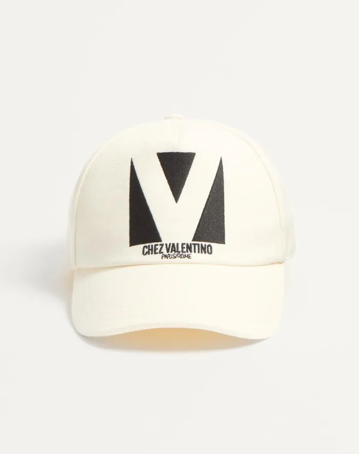 Valentino Hats And Gloves WomanMan Chez Valentino Cotton Baseball Cap With Embroidery For Man In Ivoryblack Ivoryblack