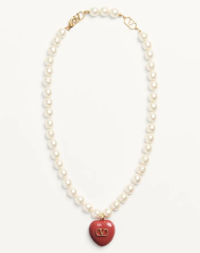 Valentino Jewelry Woman Coeur Royal Necklace In Metal Enamel And Beads For Woman In Multicolor Multicolor Valentino Jewelry Woman Coeur Royal Necklace In Metal Enamel And Beads For Woman In Multicolor Multicolor