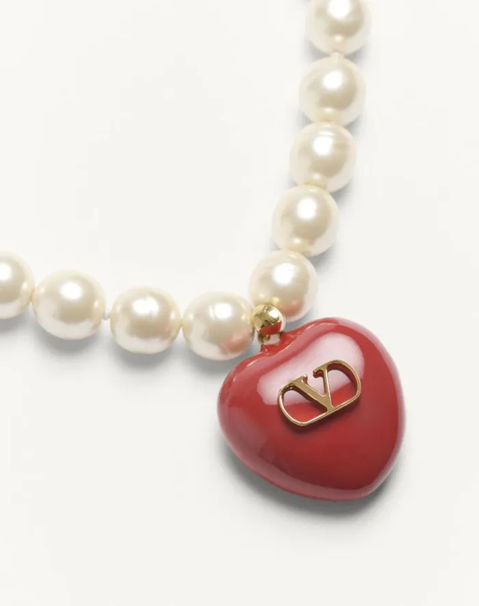 Valentino Jewelry Woman Coeur Royal Necklace In Metal Enamel And Beads For Woman In Multicolor Multicolor Valentino Jewelry Woman Coeur Royal Necklace In Metal Enamel And Beads For Woman In Multicolor Multicolor