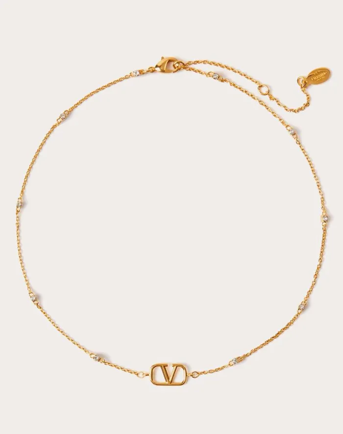 Valentino Jewelry Woman Mini Vlogo Signature Necklace In Metal And Swarovski Crystals For Woman In Gold Gold Valentino Jewelry Woman Mini Vlogo Signature Necklace In Metal And Swarovski Crystals For Woman In Gold Gold