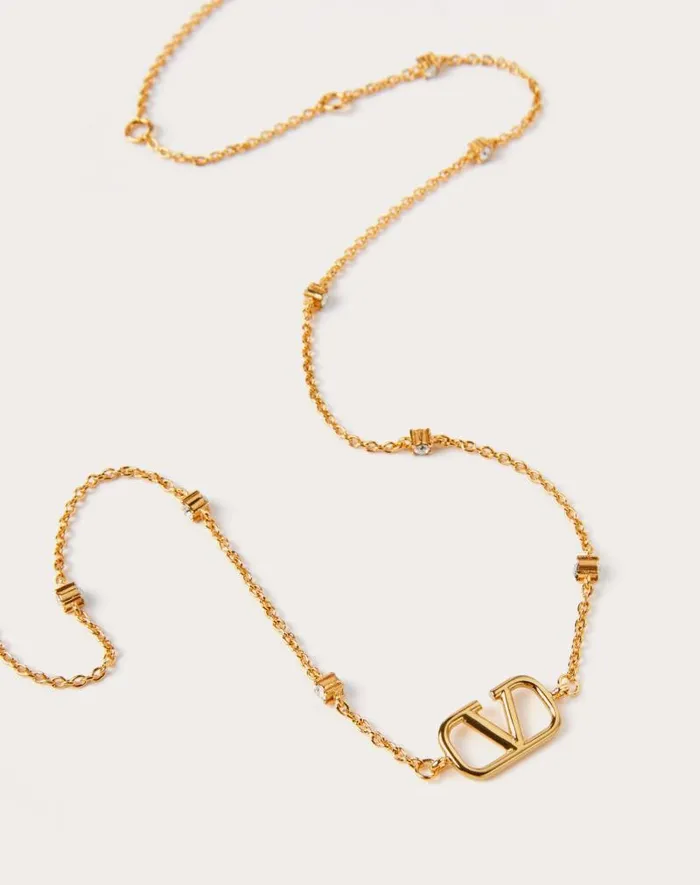 Valentino Jewelry Woman Mini Vlogo Signature Necklace In Metal And Swarovski Crystals For Woman In Gold Gold Valentino Jewelry Woman Mini Vlogo Signature Necklace In Metal And Swarovski Crystals For Woman In Gold Gold