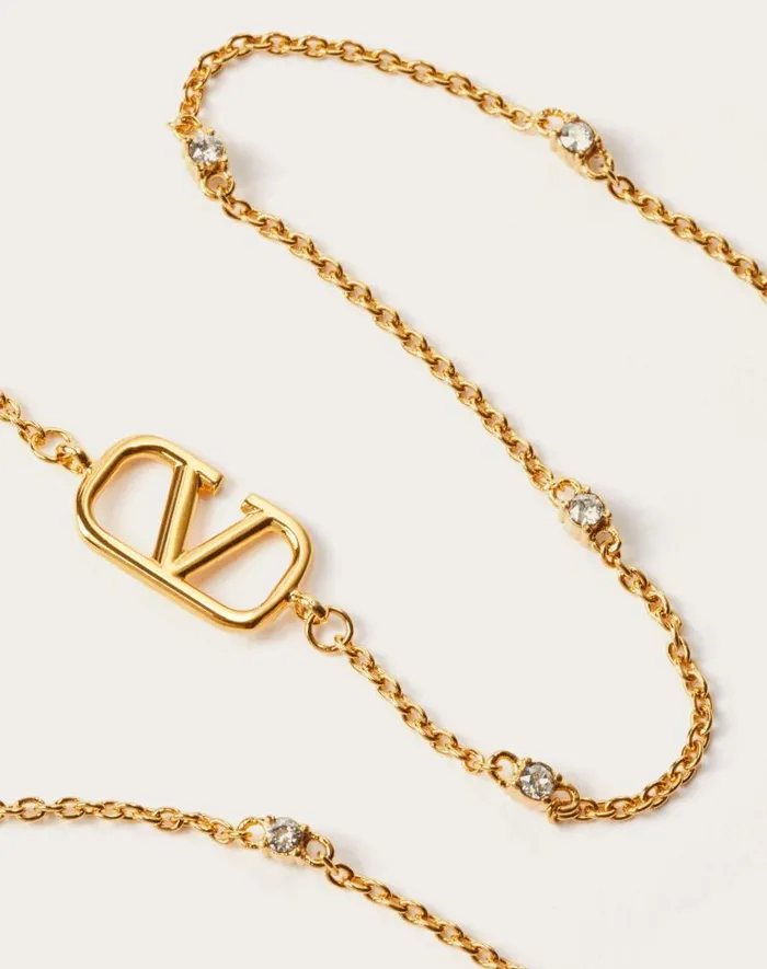Valentino Jewelry Woman Mini Vlogo Signature Necklace In Metal And Swarovski Crystals For Woman In Gold Gold Valentino Jewelry Woman Mini Vlogo Signature Necklace In Metal And Swarovski Crystals For Woman In Gold Gold