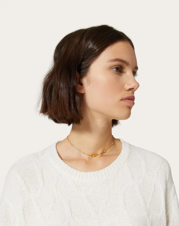 Valentino Jewelry Woman Mini Vlogo Signature Necklace In Metal And Swarovski Crystals For Woman In Gold Gold Valentino Jewelry Woman Mini Vlogo Signature Necklace In Metal And Swarovski Crystals For Woman In Gold Gold