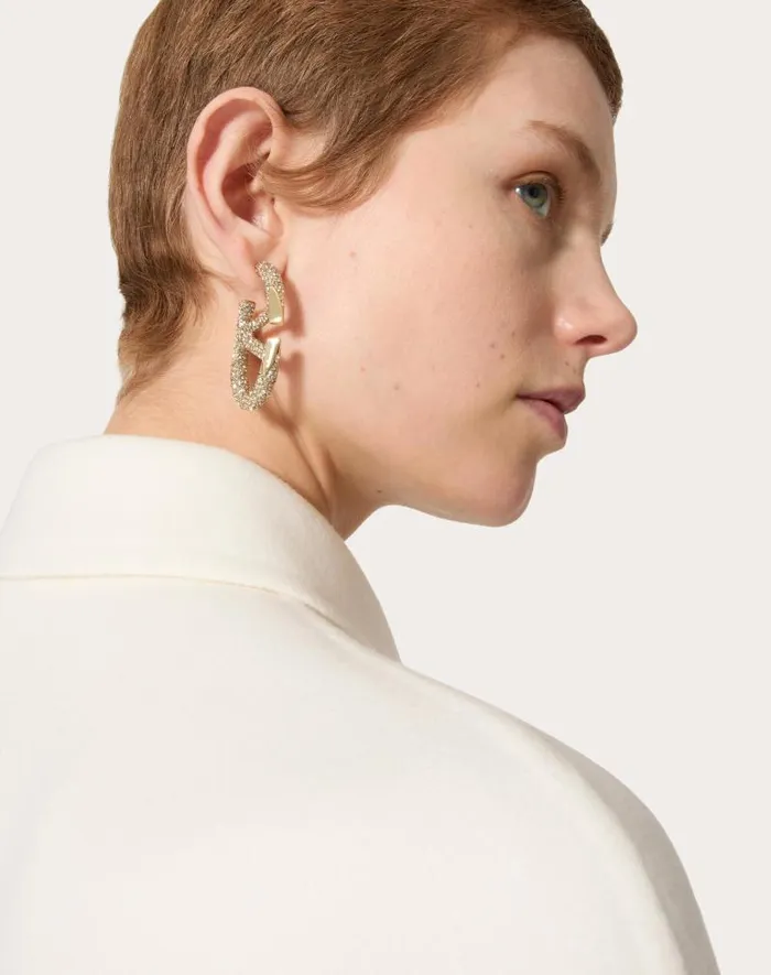 Valentino Jewelry Woman The Bold Edition Vlogo Metal And Swarovski Crystal Earrings For Woman In Gold Gold Valentino Jewelry Woman The Bold Edition Vlogo Metal And Swarovski Crystal Earrings For Woman In Gold Gold