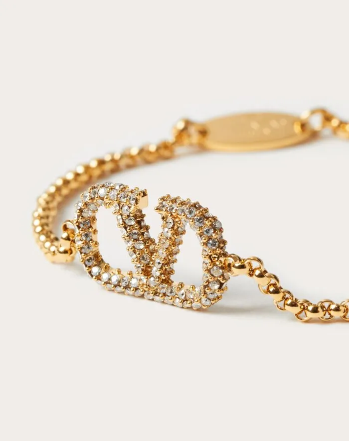 Valentino Jewelry Woman Vlogo Signature Bracelet In Metal And Swarovski Crystals For Woman In Gold Gold Valentino Jewelry Woman Vlogo Signature Bracelet In Metal And Swarovski Crystals For Woman In Gold Gold