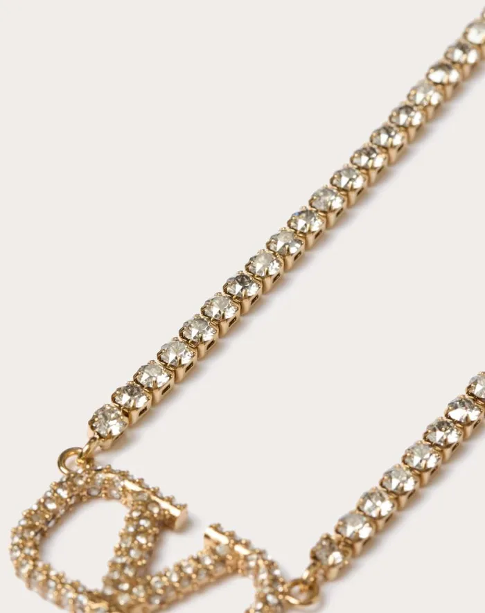 Valentino Jewelry Woman Vlogo Signature Metal And Swarovski Crystal Necklace For Woman In Gold Gold
