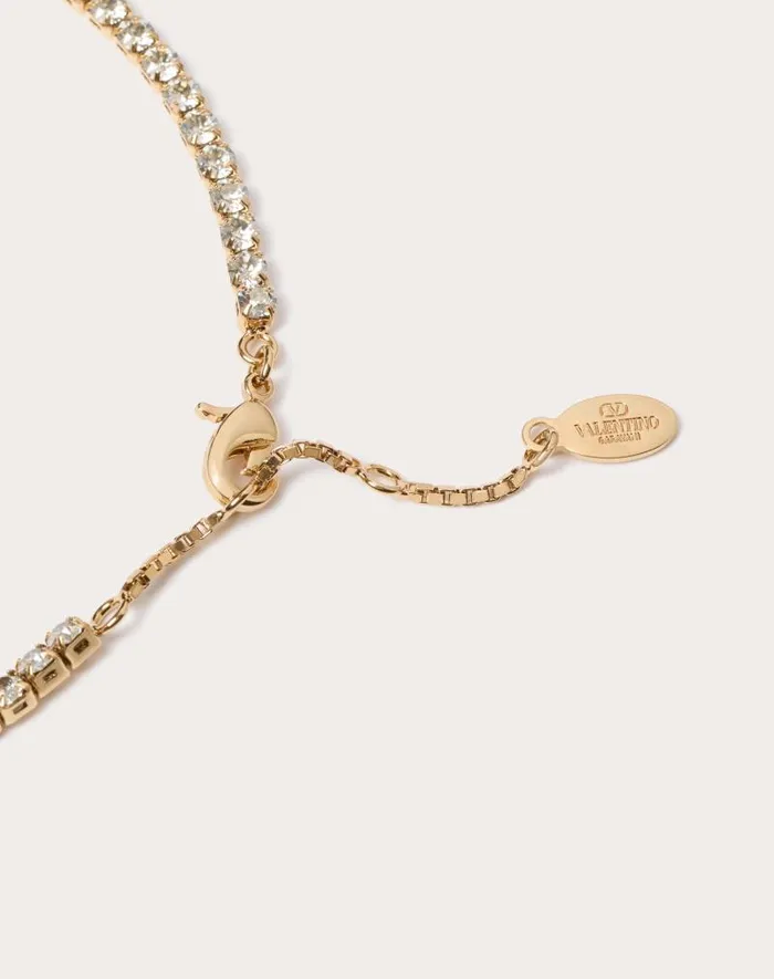 Valentino Jewelry Woman Vlogo Signature Metal And Swarovski Crystal Necklace For Woman In Gold Gold