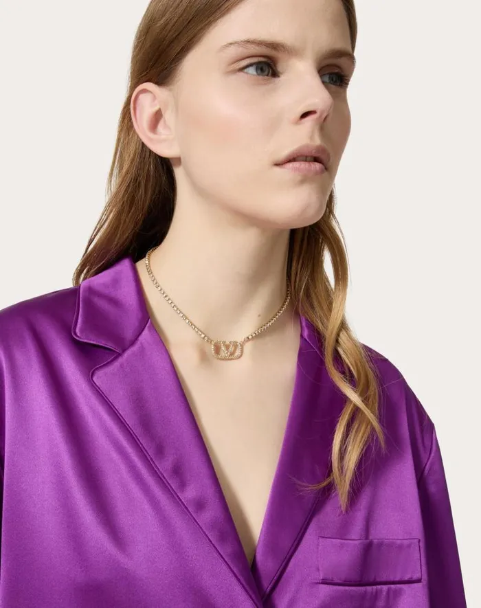 Valentino Jewelry Woman Vlogo Signature Metal And Swarovski Crystal Necklace For Woman In Gold Gold