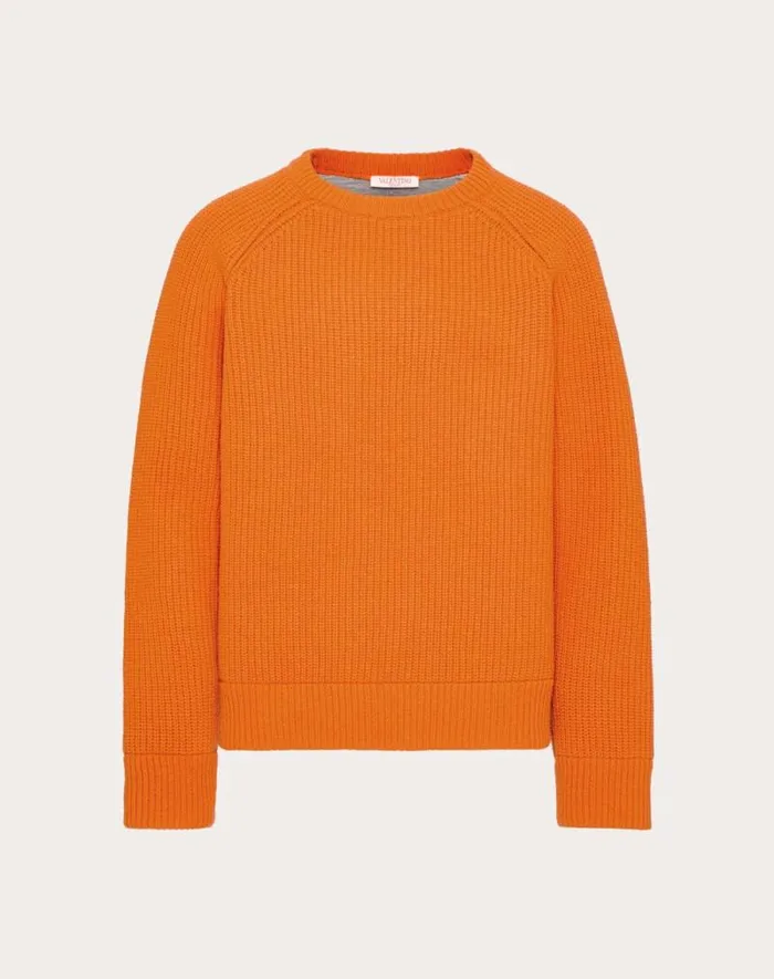 Valentino Knitwear Man Wool Crewneck Sweater For Man In Orange Orange