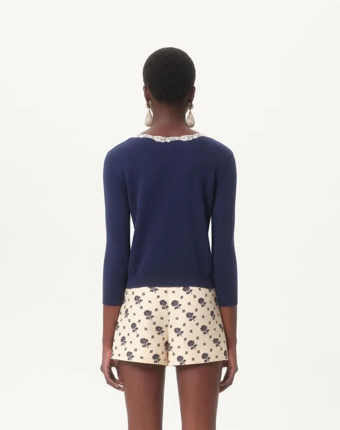 Valentino Knitwear Woman Embroidered Wool And Lace Cardigan For Woman In Ivorypink Ivorypink