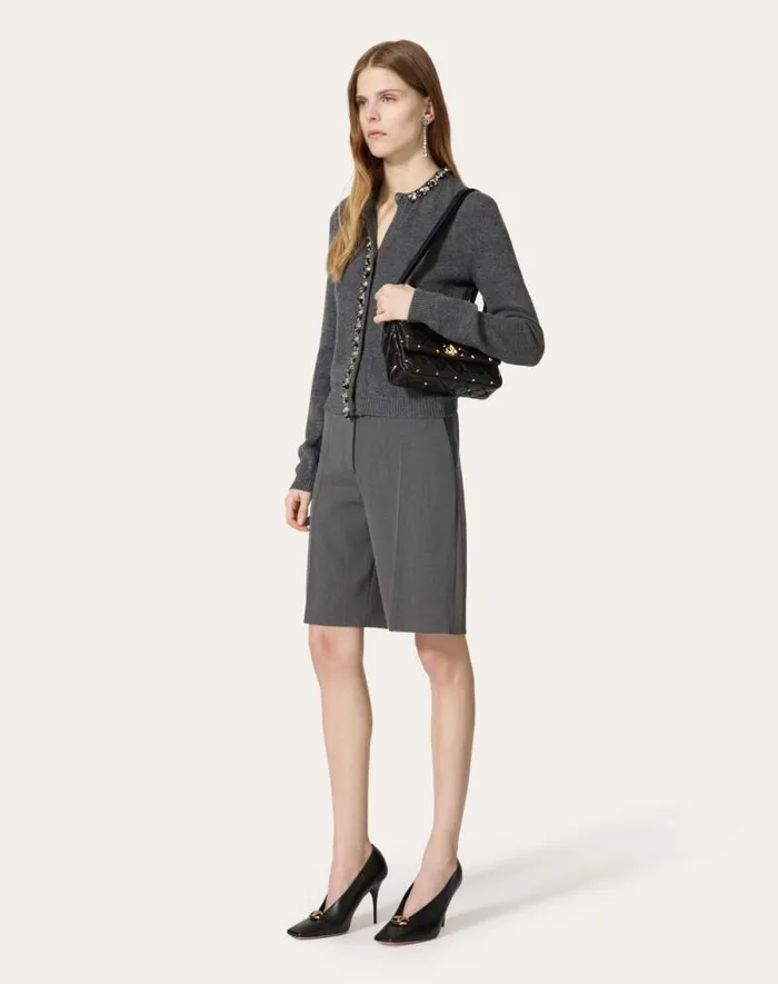 Valentino Knitwear Woman Embroidered Wool Cardigan For Woman In Dark Grey Dark Grey Valentino Knitwear Woman Embroidered Wool Cardigan For Woman In Dark Grey Dark Grey