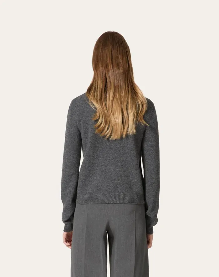Valentino Knitwear Woman Embroidered Wool Cardigan For Woman In Dark Grey Dark Grey Valentino Knitwear Woman Embroidered Wool Cardigan For Woman In Dark Grey Dark Grey