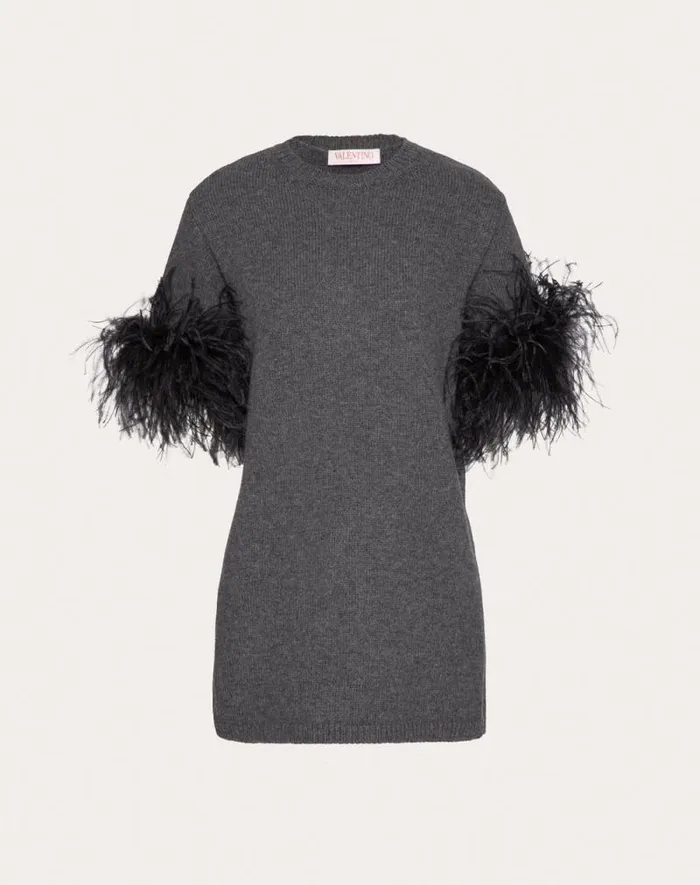 Valentino Knitwear Woman Wool Sweater With Feathers For Woman In Dark Grey Dark Grey Valentino Knitwear Woman Wool Sweater With Feathers For Woman In Dark Grey Dark Grey