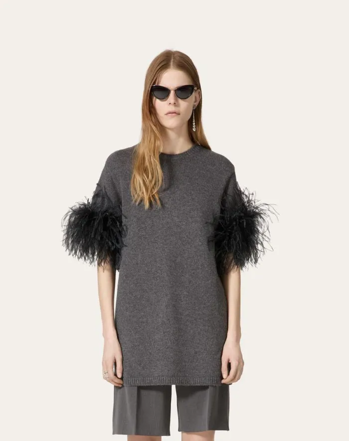 Valentino Knitwear Woman Wool Sweater With Feathers For Woman In Dark Grey Dark Grey Valentino Knitwear Woman Wool Sweater With Feathers For Woman In Dark Grey Dark Grey