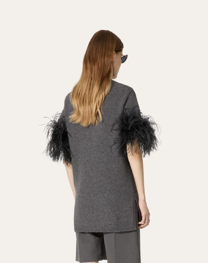 Valentino Knitwear Woman Wool Sweater With Feathers For Woman In Dark Grey Dark Grey Valentino Knitwear Woman Wool Sweater With Feathers For Woman In Dark Grey Dark Grey