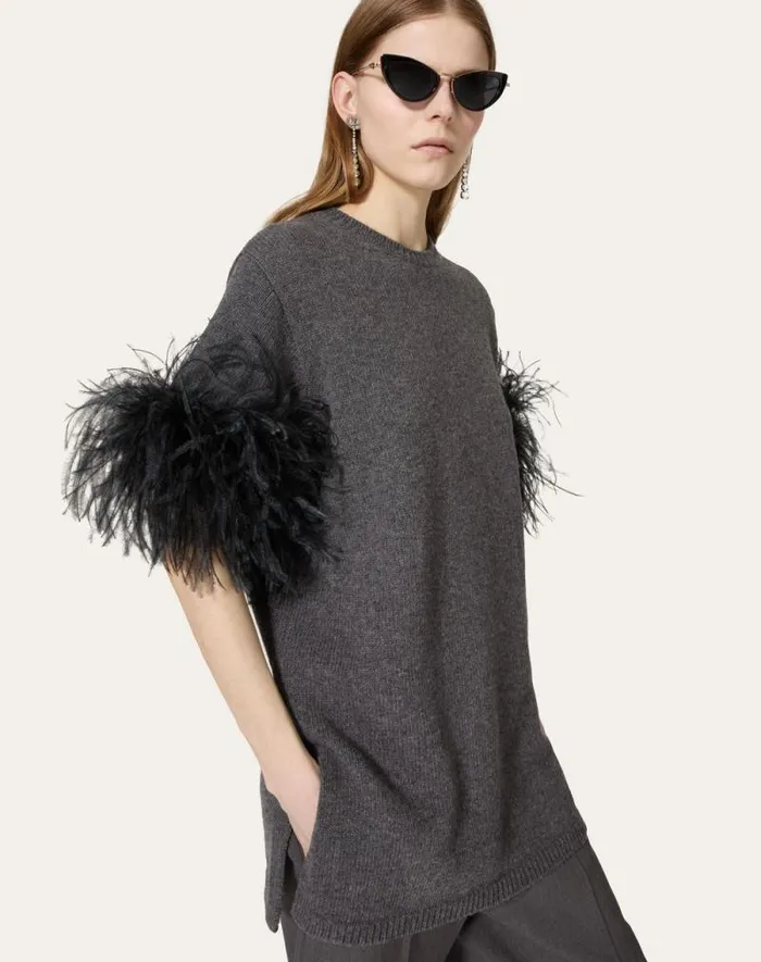 Valentino Knitwear Woman Wool Sweater With Feathers For Woman In Dark Grey Dark Grey Valentino Knitwear Woman Wool Sweater With Feathers For Woman In Dark Grey Dark Grey