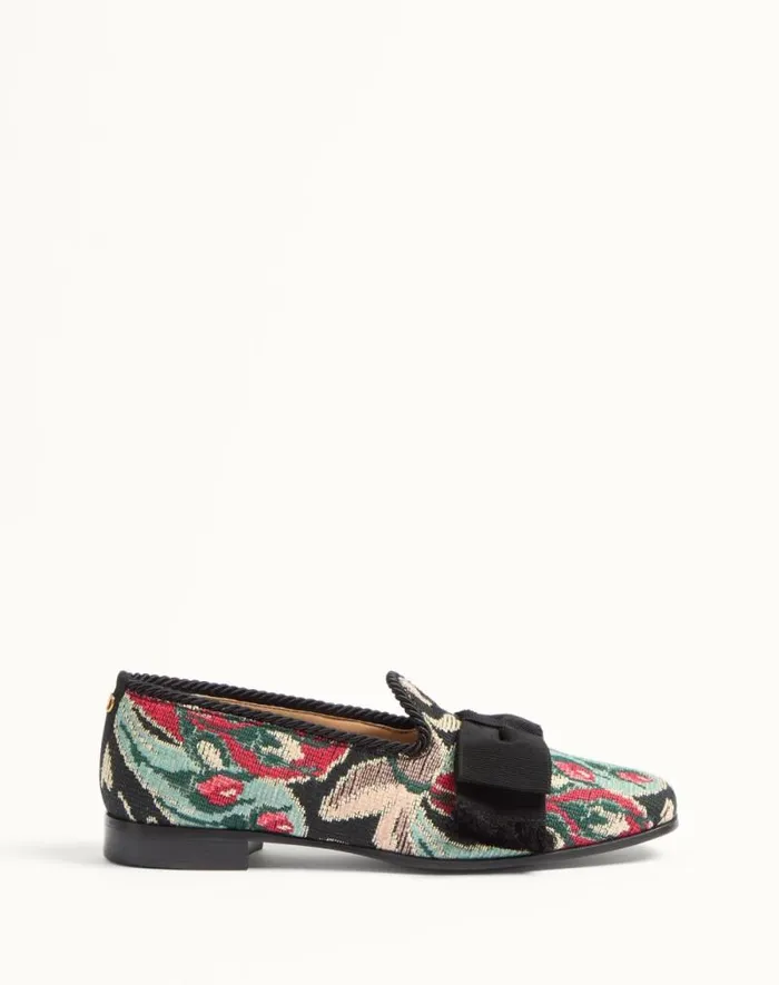 Valentino Laceups And Loafers Man Bowow Loafer In Jacquard Fabric For Man In Multicolorblack Multicolorblack Valentino Laceups And Loafers Man Bowow Loafer In Jacquard Fabric For Man In Multicolorblack Multicolorblack