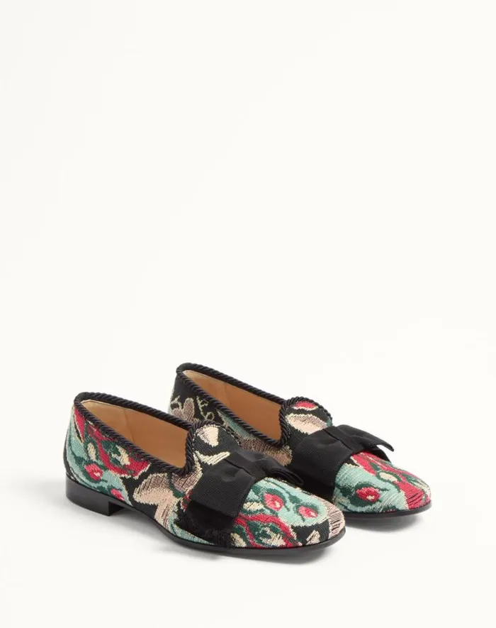 Valentino Laceups And Loafers Man Bowow Loafer In Jacquard Fabric For Man In Multicolorblack Multicolorblack Valentino Laceups And Loafers Man Bowow Loafer In Jacquard Fabric For Man In Multicolorblack Multicolorblack