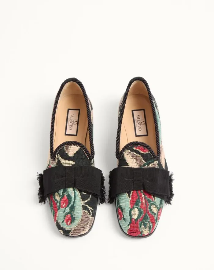 Valentino Laceups And Loafers Man Bowow Loafer In Jacquard Fabric For Man In Multicolorblack Multicolorblack Valentino Laceups And Loafers Man Bowow Loafer In Jacquard Fabric For Man In Multicolorblack Multicolorblack