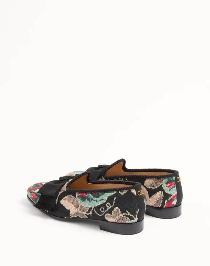 Valentino Laceups And Loafers Man Bowow Loafer In Jacquard Fabric For Man In Multicolorblack Multicolorblack Valentino Laceups And Loafers Man Bowow Loafer In Jacquard Fabric For Man In Multicolorblack Multicolorblack