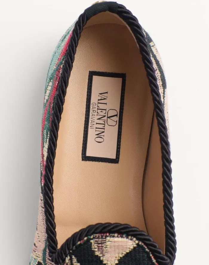 Valentino Laceups And Loafers Man Bowow Loafer In Jacquard Fabric For Man In Multicolorblack Multicolorblack Valentino Laceups And Loafers Man Bowow Loafer In Jacquard Fabric For Man In Multicolorblack Multicolorblack