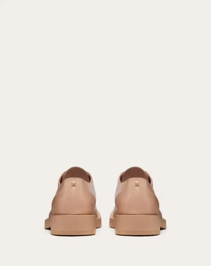 Valentino Laceups And Loafers Man Rockstud Essential Calf Leather Derby For Man In Rose Cannelle Rose Cannelle