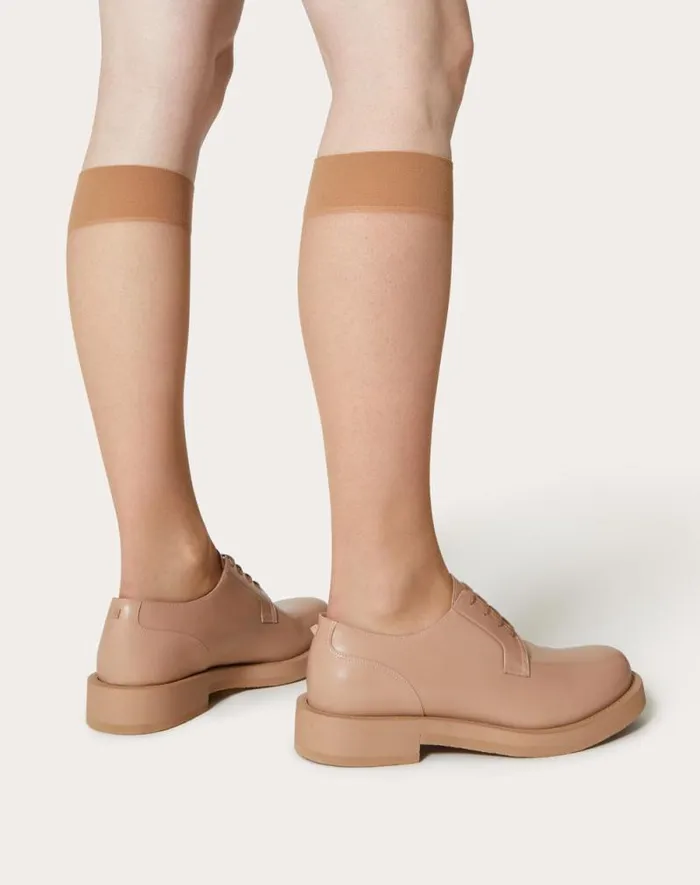 Valentino Laceups And Loafers Man Rockstud Essential Calf Leather Derby For Man In Rose Cannelle Rose Cannelle