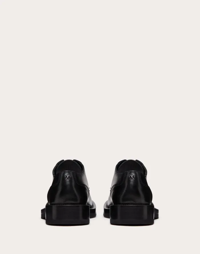Valentino Laceups And Loafers Man Rockstud Essential Calf Leather Derby For Man In Rose Cannelle Rose Cannelle