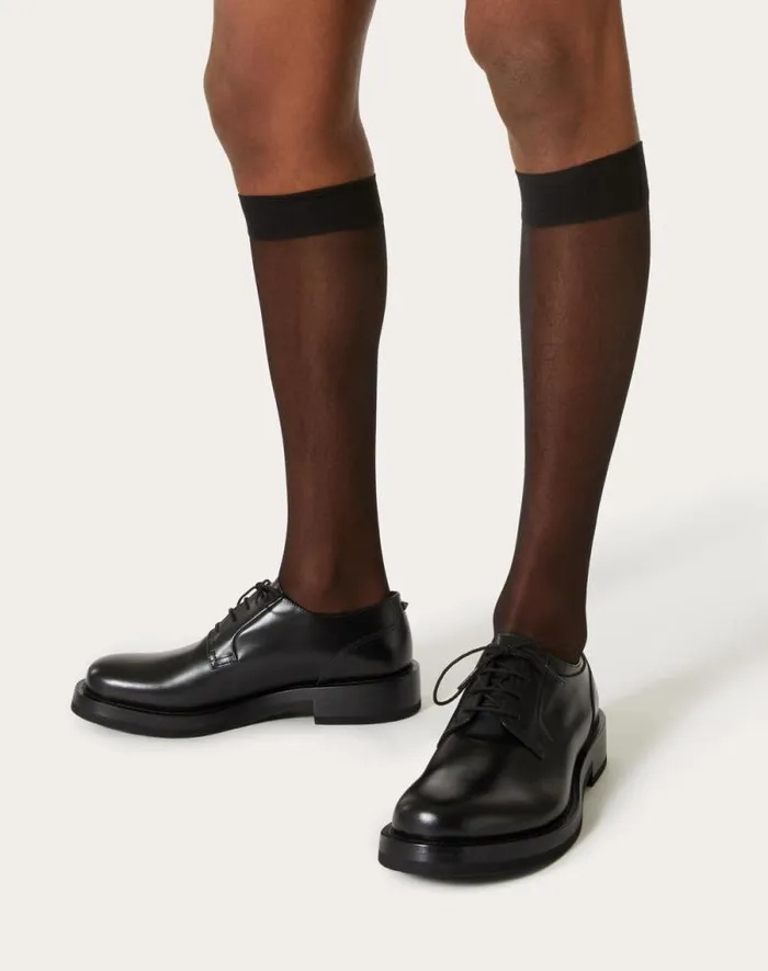 Valentino Laceups And Loafers Man Rockstud Essential Calf Leather Derby For Man In Rose Cannelle Rose Cannelle