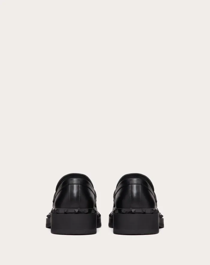 Valentino Laceups And Loafers Man Rockstud Mway Calfskin Loafer For Man In Black Black Valentino Laceups And Loafers Man Rockstud Mway Calfskin Loafer For Man In Black Black