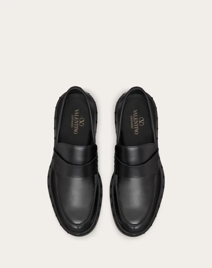 Valentino Laceups And Loafers Man Rockstud Mway Calfskin Loafer For Man In Black Black Valentino Laceups And Loafers Man Rockstud Mway Calfskin Loafer For Man In Black Black