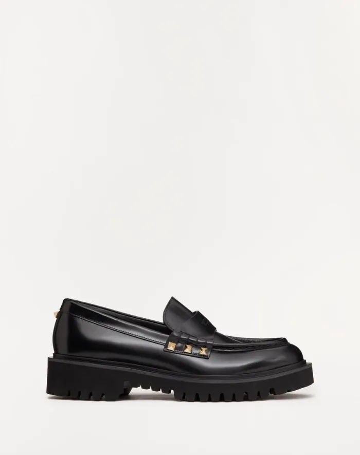Valentino Loafers And Oxfords Woman Rockstud Calfskin Loafer For Woman In Black Black Valentino Loafers And Oxfords Woman Rockstud Calfskin Loafer For Woman In Black Black