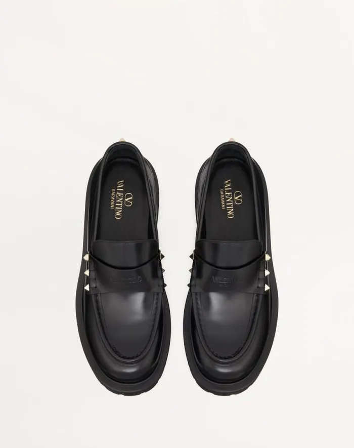 Valentino Loafers And Oxfords Woman Rockstud Calfskin Loafer For Woman In Black Black Valentino Loafers And Oxfords Woman Rockstud Calfskin Loafer For Woman In Black Black