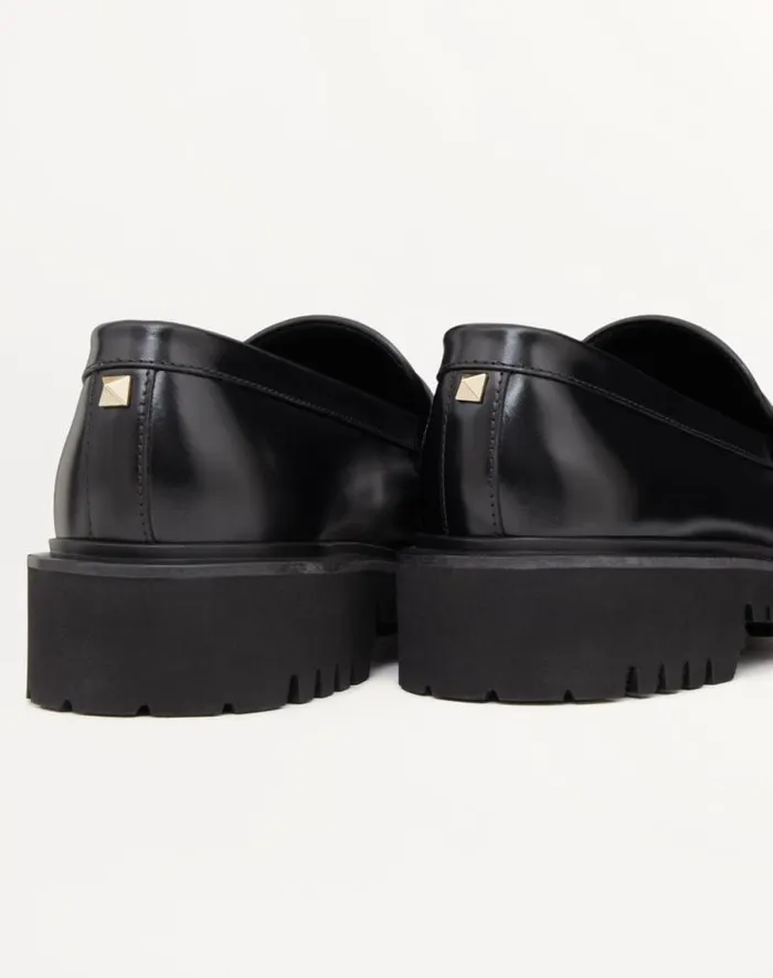 Valentino Loafers And Oxfords Woman Rockstud Calfskin Loafer For Woman In Black Black Valentino Loafers And Oxfords Woman Rockstud Calfskin Loafer For Woman In Black Black