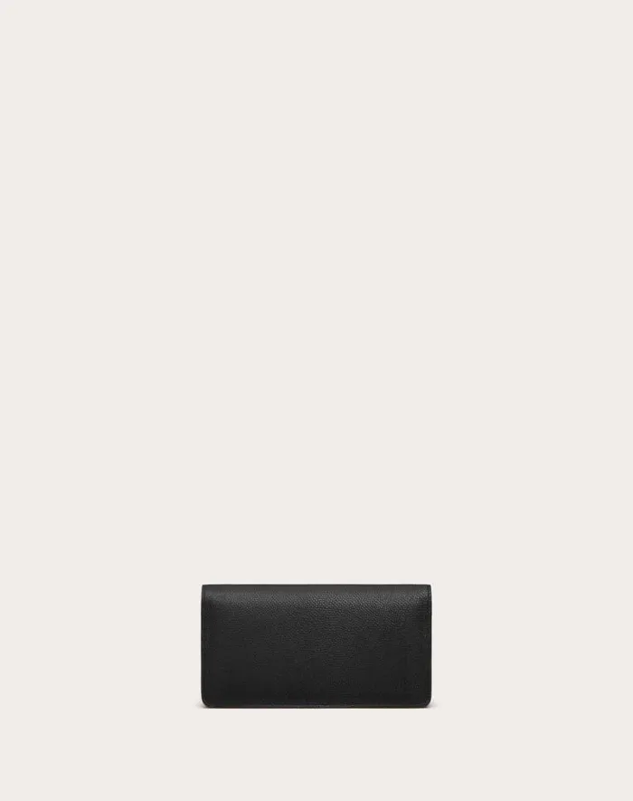 Valentino Mini Bags Woman Vlogo Signature Grainy Calfskin Wallet With Chain For Woman In Black Black