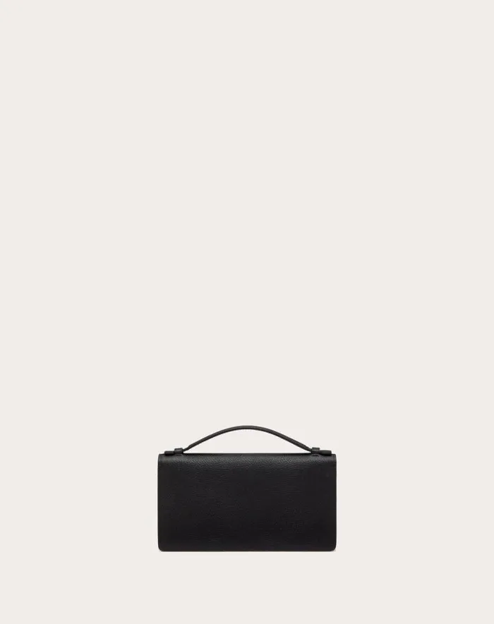 Valentino Mini Bags Woman Vlogo Signature Grainy Calfskin Wallet With Chain For Woman In Black Black