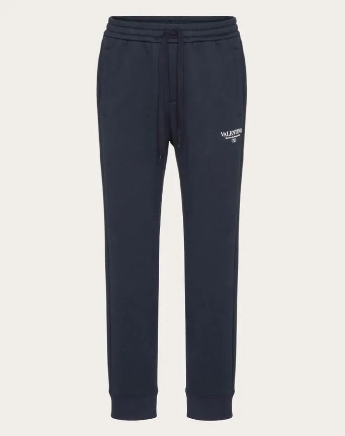 Valentino Pants And Shorts Man Cotton Jogging Pants With Valentino Print For Man In Navywhite Navywhite Valentino Pants And Shorts Man Cotton Jogging Pants With Valentino Print For Man In Navywhite Navywhite