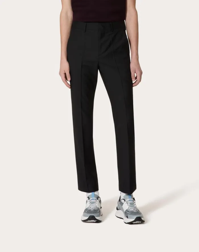 Valentino Pants And Shorts Man Mohair Wool Pants For Man In Black Black Valentino Pants And Shorts Man Mohair Wool Pants For Man In Black Black