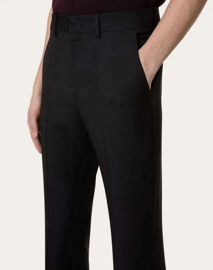 Valentino Pants And Shorts Man Mohair Wool Pants For Man In Black Black Valentino Pants And Shorts Man Mohair Wool Pants For Man In Black Black